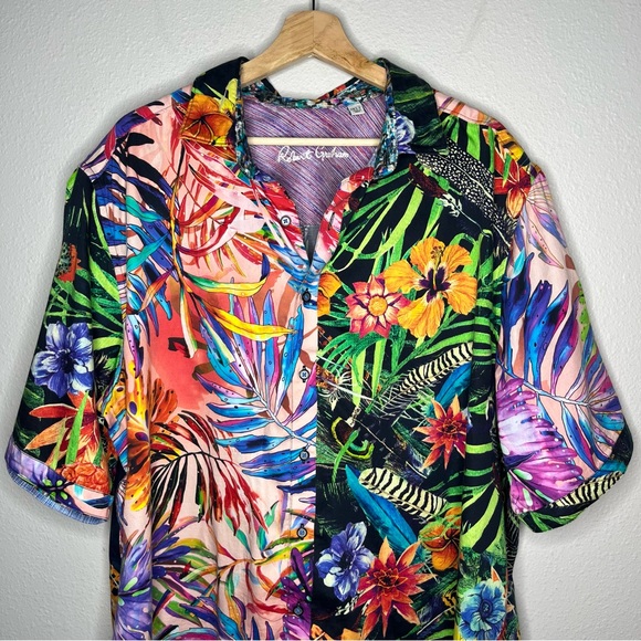 Robert Graham Bleak Horizon Colorful Tropical Short Sleeve Button Down Shirt XLT - Picture 3 of 7